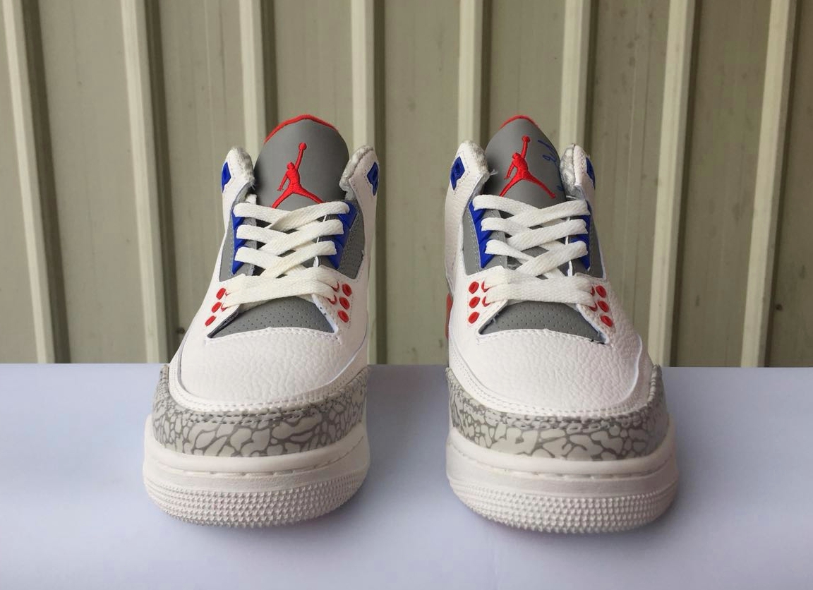 New Air Jordan 3 America White Cement Grey Red Blue Shoes